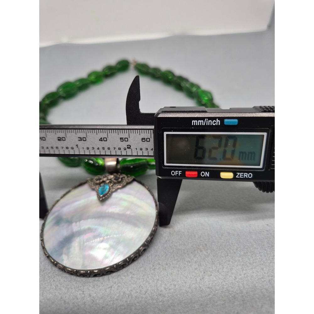JTV Necklace Woman Green Glass Mother of Pearl Sterling Silver Quartz Statement - Picture 15 of 16
